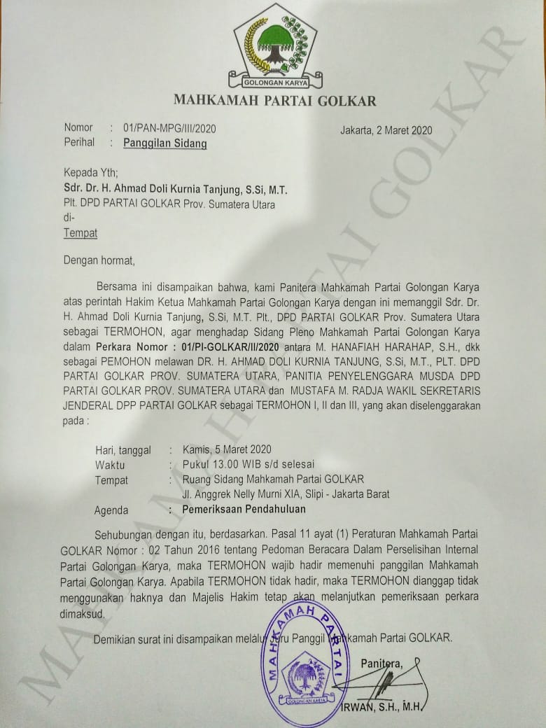 Kisruh Musda Partai Golkar Sumut, ADK Dipanggil Sidang Mahkamah Partai