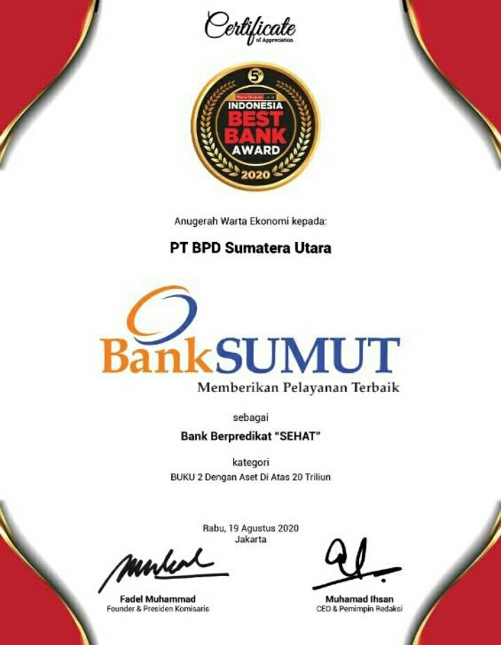 Bank Sumut Raih Best Bank Awards 2020, Pertahankan Kinerja di tengah Pandemi