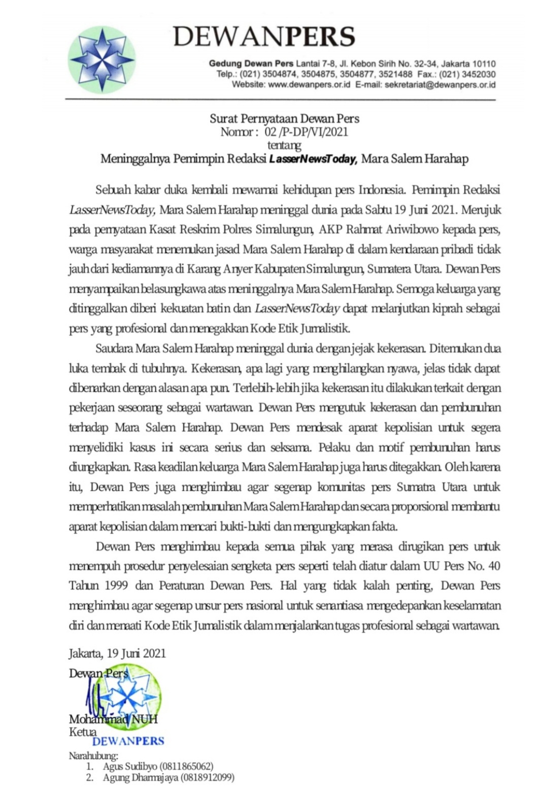 Ketua JMSI Sumut Yakin Polda Sumut Mampu Ungkap Kasus Penembakan Wartawan Marsal Harahap