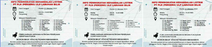 Esok Ada Tiga Penyulang Listrik di Labuhanbatu,  Ini Daerahnya.