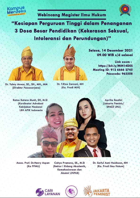 Webincang Magister Ilmu Hukum UNPAB:  Perguruan Tinggi harus Bebas Predator Seksual