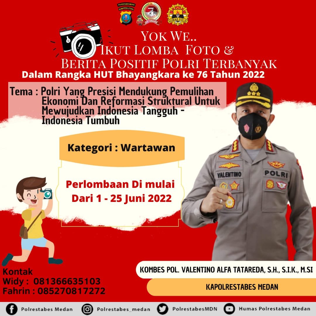 HUT Bhayangkara ke-76 Tahun, Polrestabes Medan Gelar Lomba Foto dan Berita untuk Wartawan