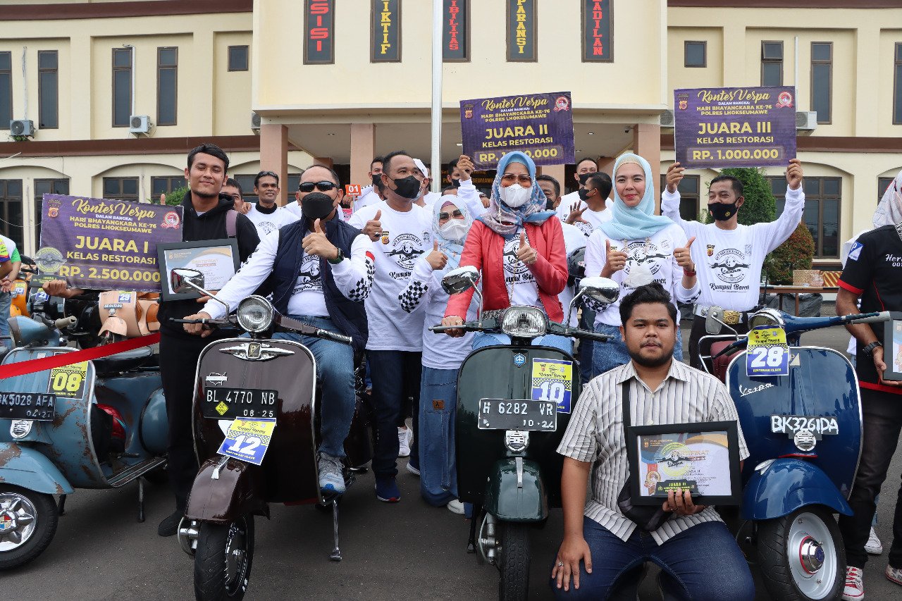 Kontes Vespa Hut Bhayangkara di Lhokseumawe Diikuti 217 Peserta, Ini Pemenangnya