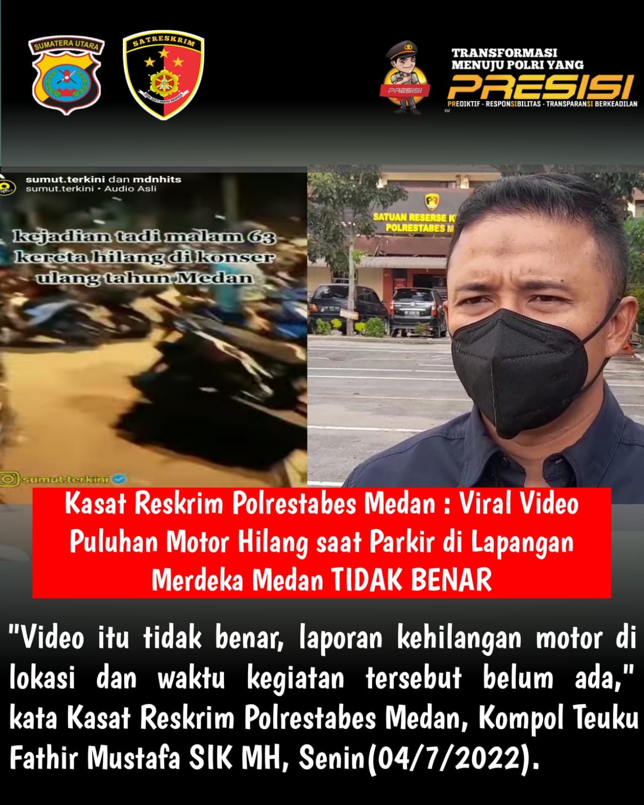 Video Viral Puluhan Motor Hilang saat Parkir di Lapangan Merdeka Medan, Ini Kata Kasat Reskrim Polrestabes Medan