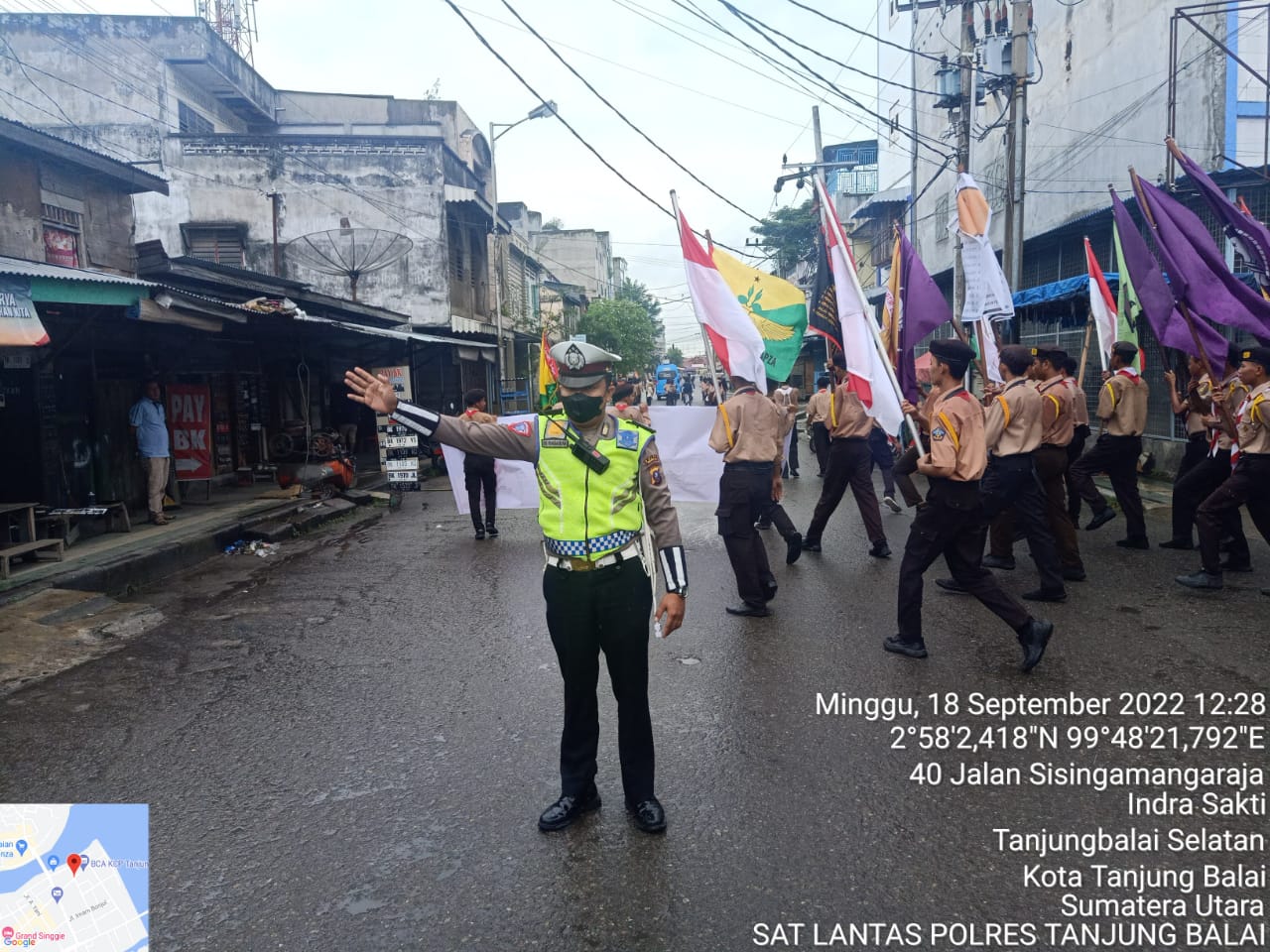 Satlantas Polres Tanjungbalai Laksanakan Pengawalan, Pengamanan dan Gatur Lalin Pawai Kirab Tangka Napza Gerakan Pramuka Sumatera Utara