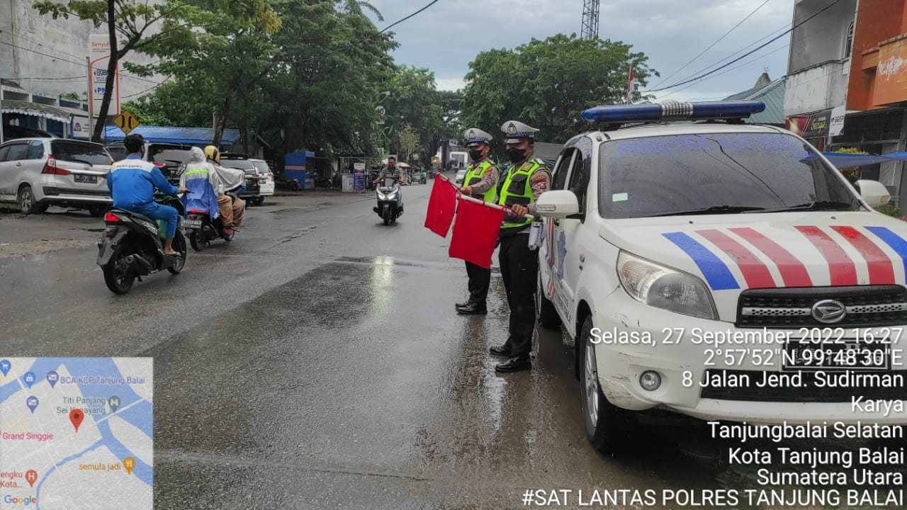 Personil Satlantas Polres Tanjungbalai Rutin Laksanakan Patroli Sore di Lokasi Rawan