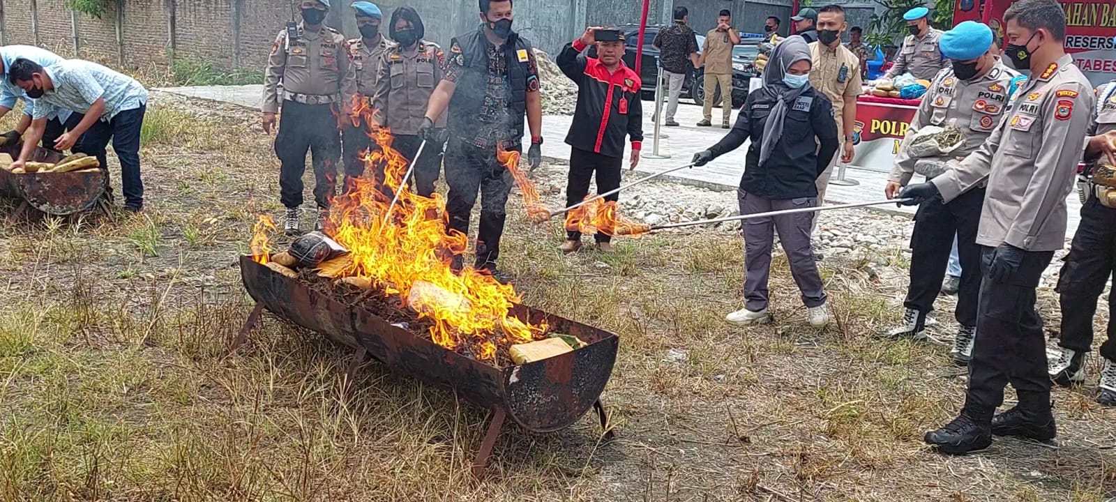 Tim Satres Narkoba Polrestabes Medan Ringkus 9 Kurir Narkoba, Barang Buktinya 84 Kg Ganja Dibakar