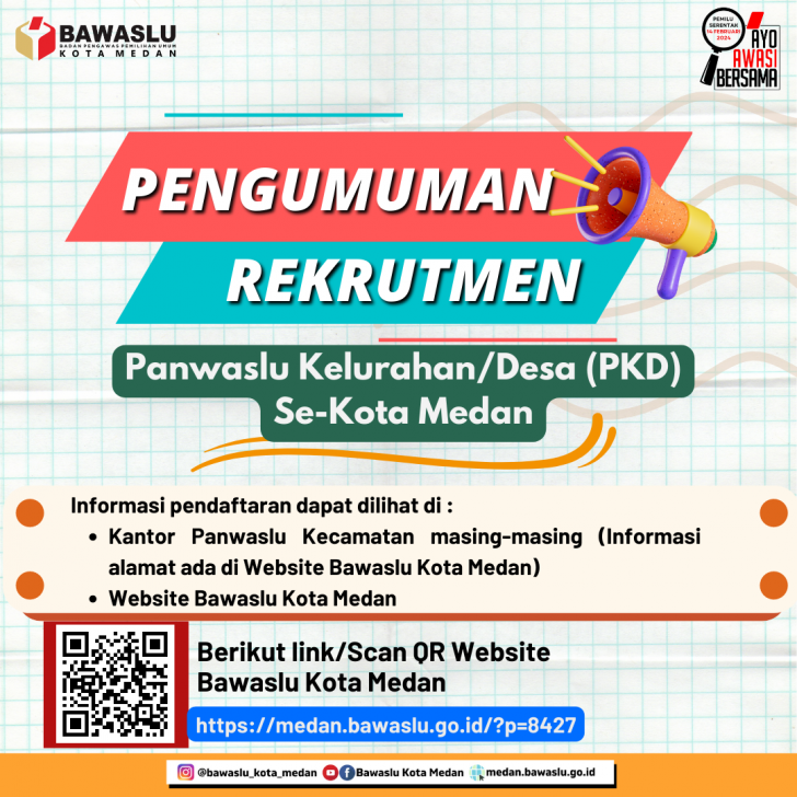 Ayo Segera Daftar, Bawaslu Medan Umumkan Rekrutmen 151 PKD di Kota Medan