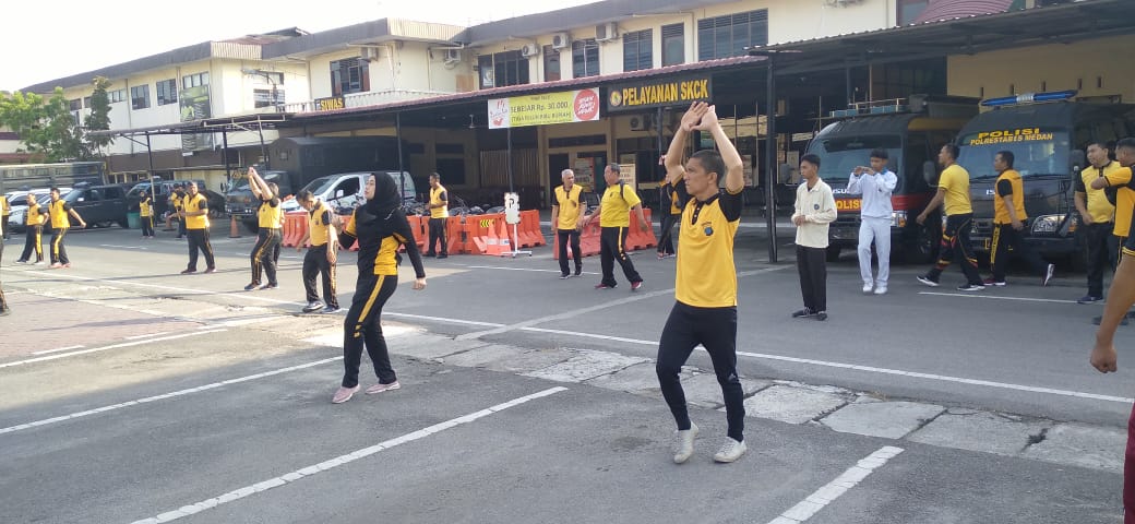 Personil Polrestabes Medan Jaga Kebugaran Fisik dengan Berolahraga
