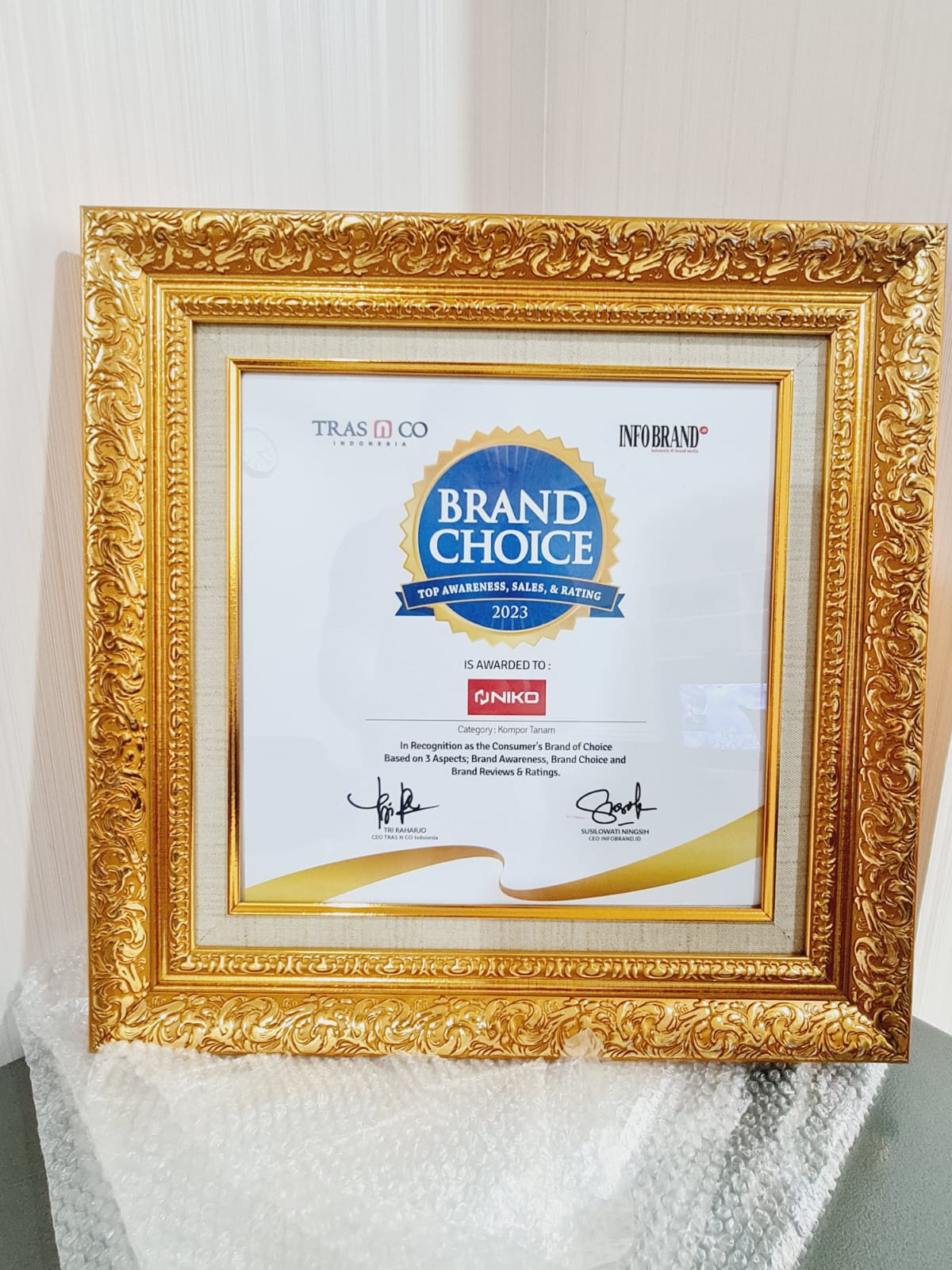 Niko Diganjar Brand Choice Award 2023 Untuk Kategori Kompor Tanam