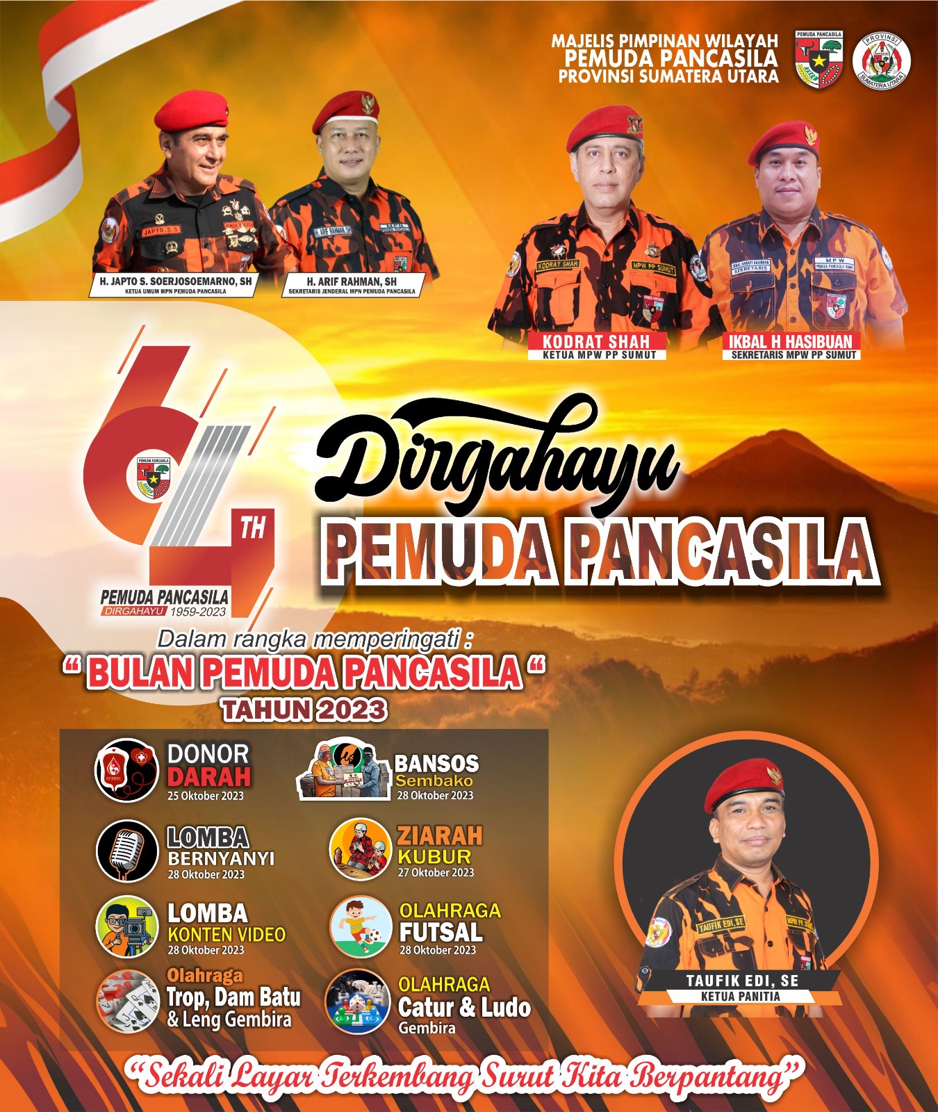 HUT Pemuda Pancasila ke 64 Tahun, MPW PP Sumut Akan Menggelar Berbagai Kegiatan Lomba dan Baksos