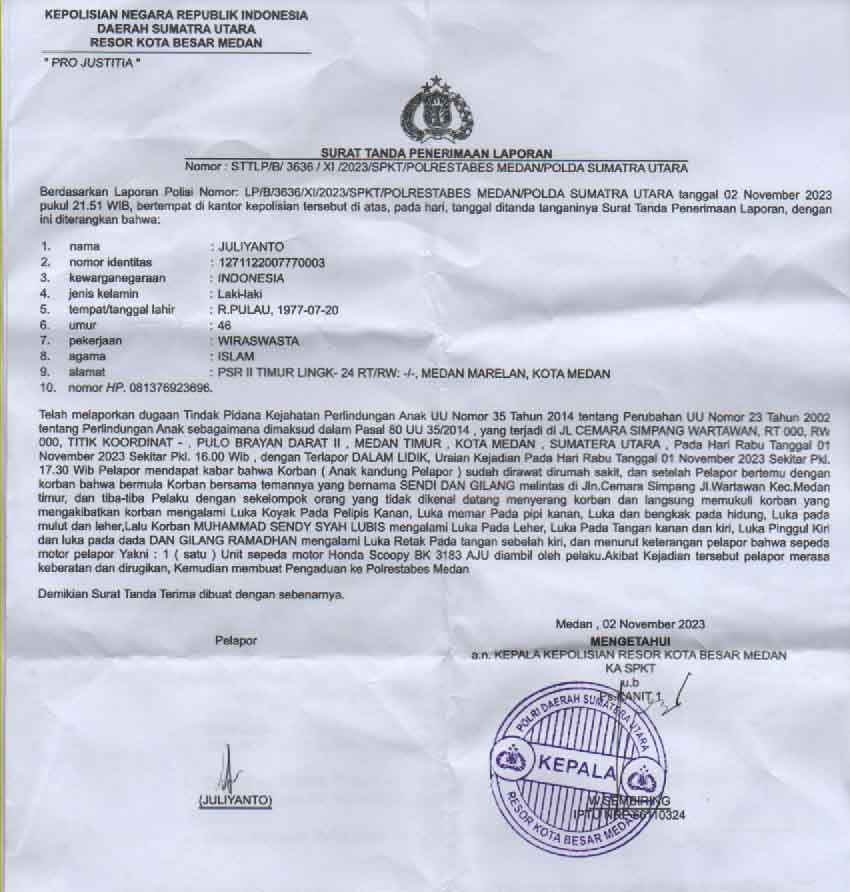 Pelaku Berkeliaran di Medan, Polisi Hanya Berhasil Amankan 2 Tersangka Dari Puluhan Geng Motor Perampas Ranmor dan Aniaya di Jalan Cemara Medan