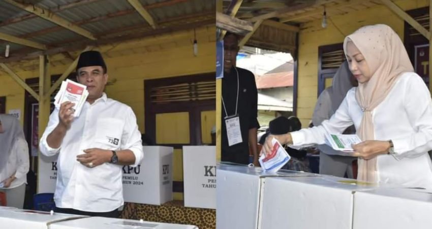 Bupati Madina Sukhairi Nasution dan Istri Nyoblos di TPS 005 Banjar Rebak Penyabungan