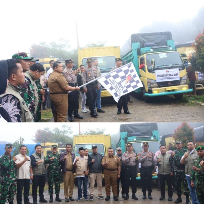 Bupati Tapsel Lepas 40 Truck Angkutan Logistik Pemilu 2024 di 15 Kecamatan, Dolly Pasaribu : Semoga Lancar  Sampai Tujuan