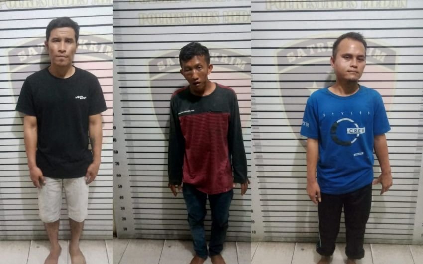 Tiga Pelaku Begal Berikut Barang Bukti Diamakan ke Polsek Medan Baru