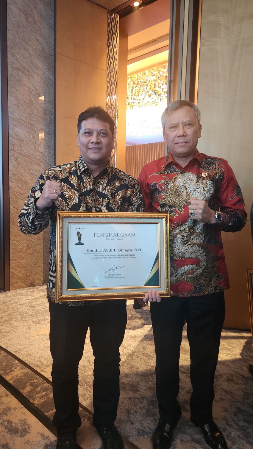 Kasi Pidum Kejari Langkat Hendra Abdi P Sinaga Raih Penghargaan Adhyaksa Award 2024