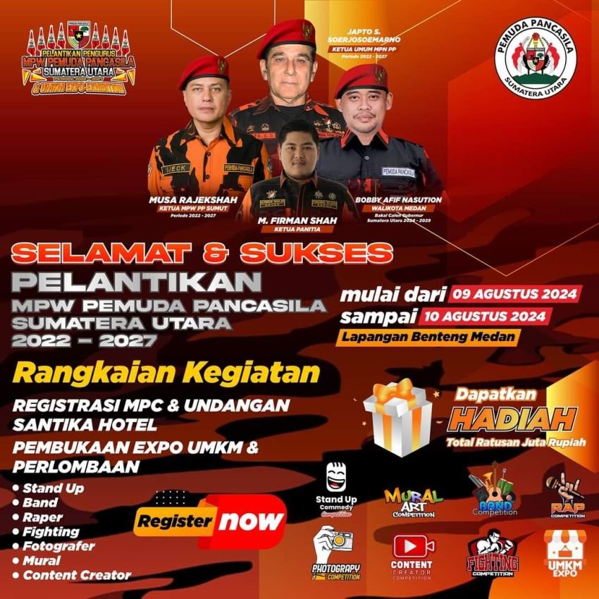 Pelantikan Ormas MPW Pemuda Pancasila Sumatera Utara, Berbagai Kegiatan Meriah dan Kreatif Dari UMKM Hingga Stand UpComedi