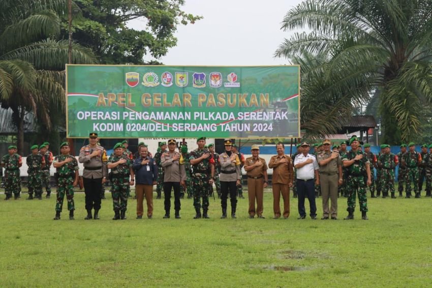 Polresta Deli Serdang Hadiri Apel Gelar Pasukan TNI Jelang Pilkada Serentak 2024 di Kodim 0204/DS