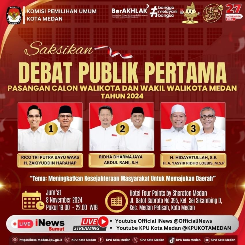 Besok, KPU Medan Gelar Debat Pertama