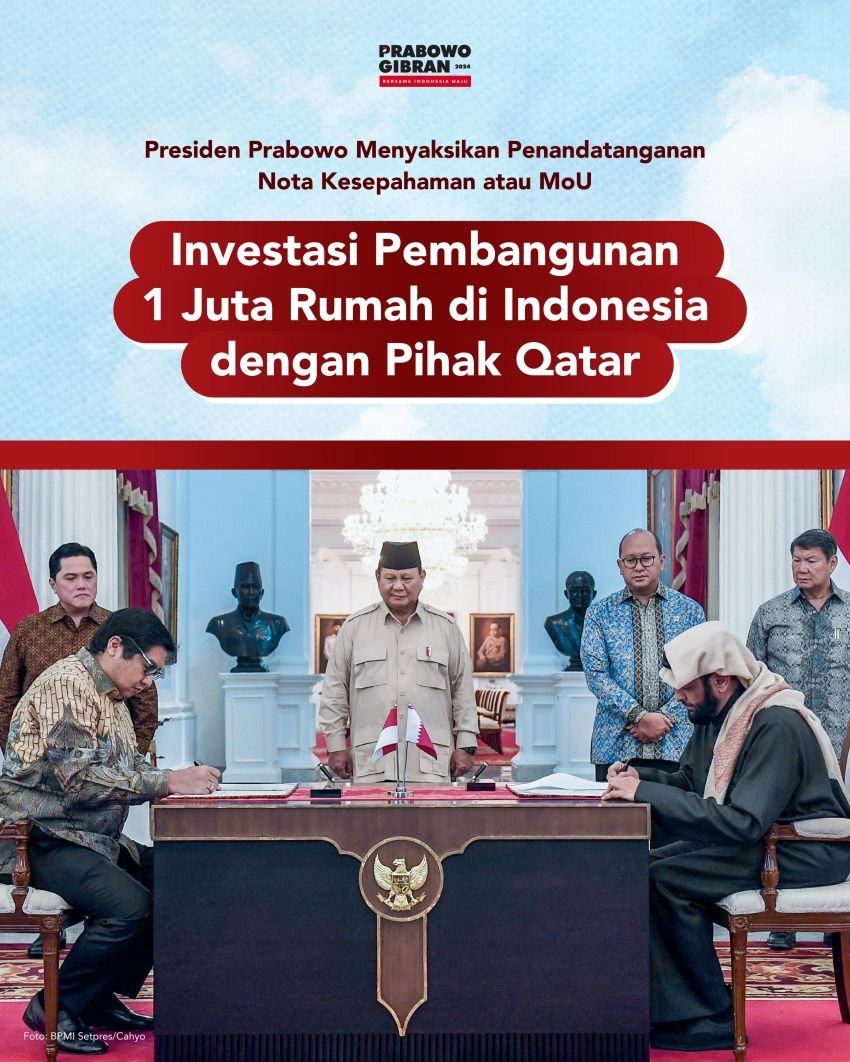 Presiden Prabowo Subianto Saksikan Penandatanganan MoU Pengembangan Proyek Hunian 1 Juta Unit