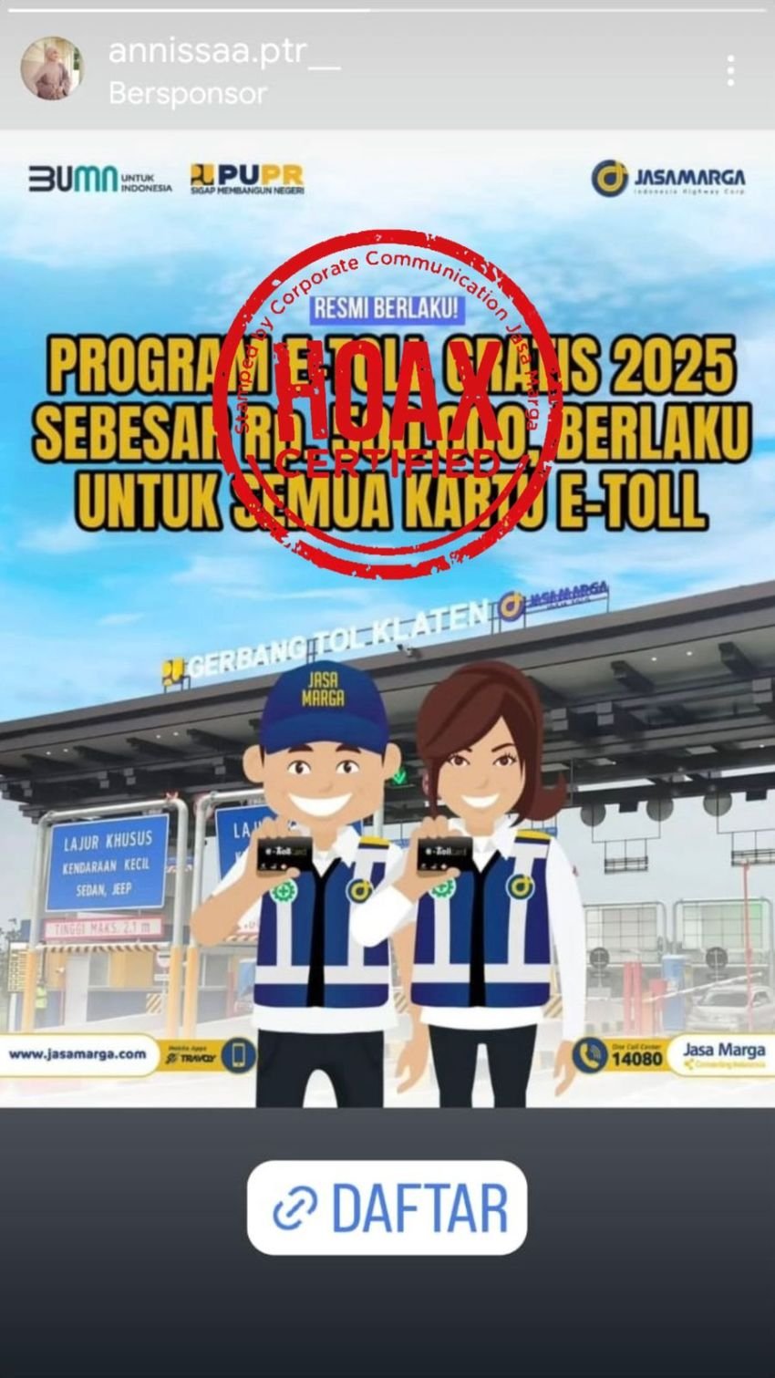 Waspada Penipuan Program e-Toll Gratis Rp500 Ribu yang Mengatasnamakan Jasa Marga