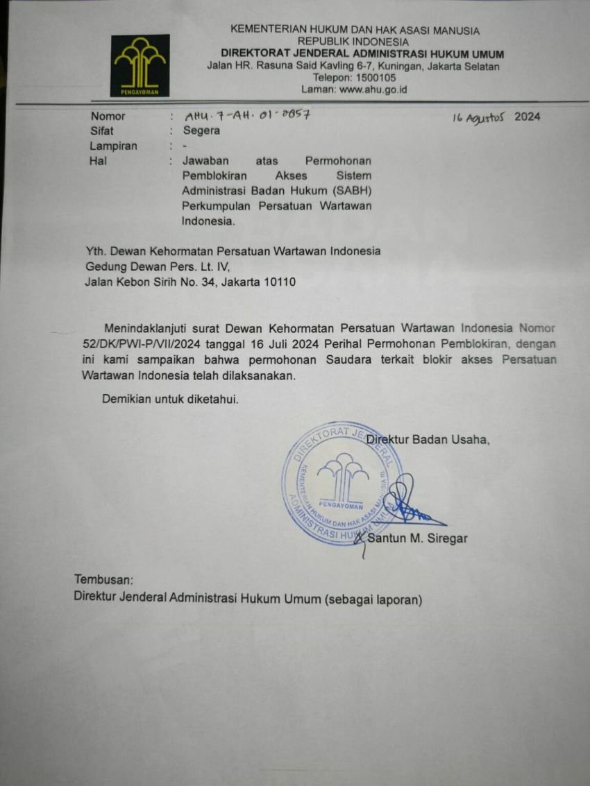 Pengurus PWI Pusat Tegaskan Kepengurusan yang Sah, HPN Kalsel Diselenggarakan Tanpa Legitimasi Resmi PWI