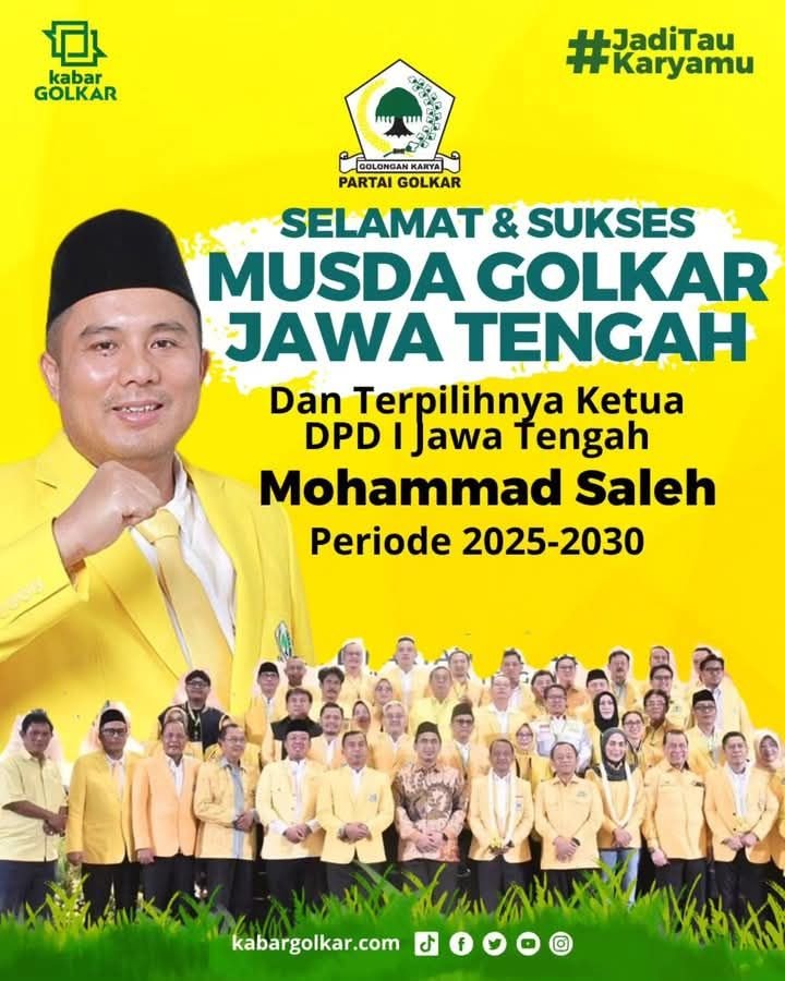 Mohammad Saleh Terpilih Aklamasi sebagai Ketua DPD Golkar Jateng 2025–2030