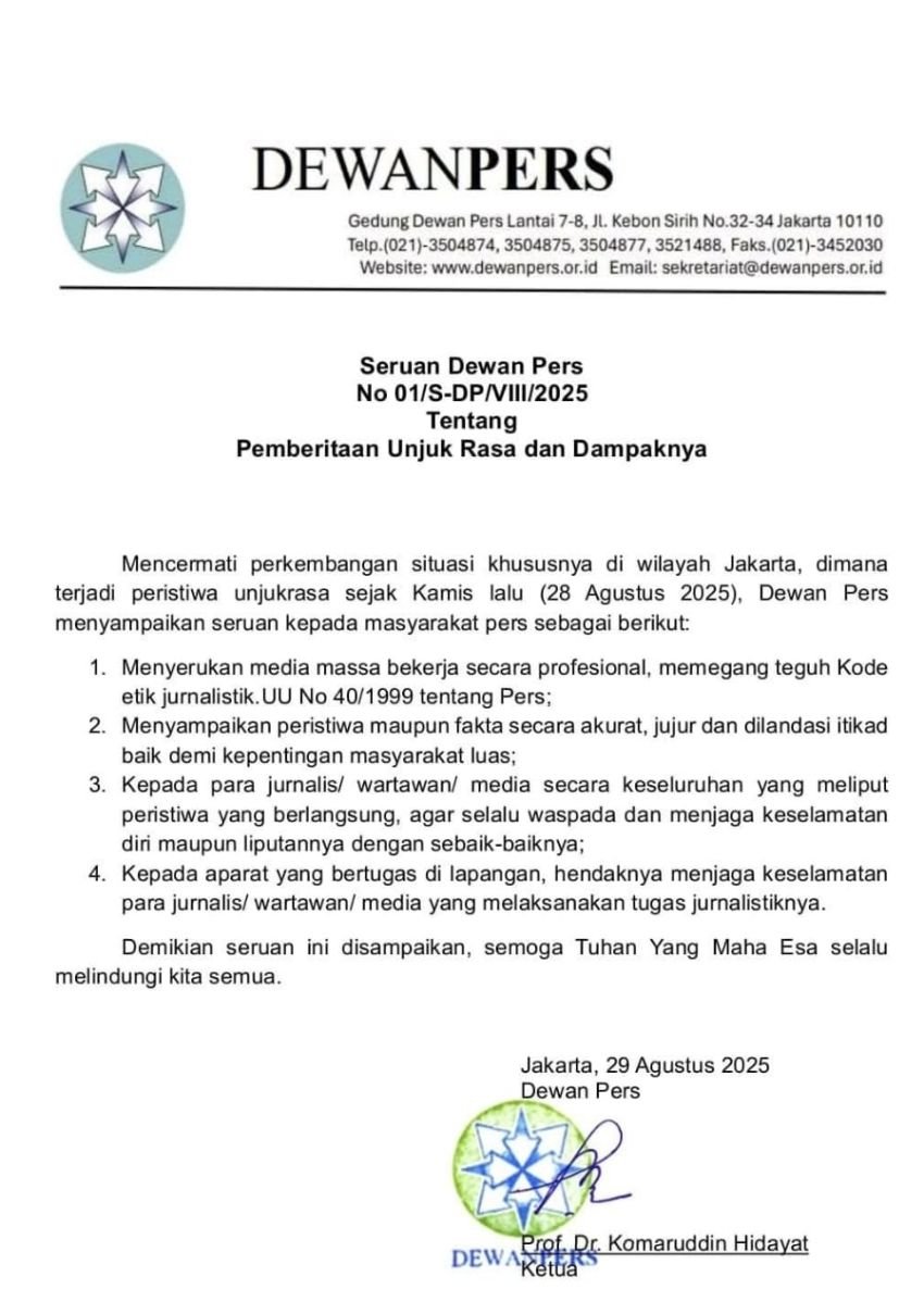 Dewan Pers Serukan Media Jaga Profesionalisme dalam Liputan Unjuk Rasa