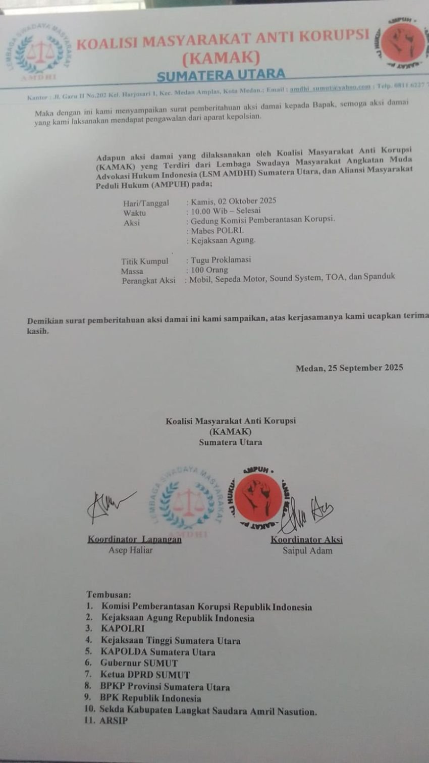 Aksi Damai KAMAK Sumut Guncang Jakarta: Tuntut KPK, Polri, dan Kejaksaan Usut Tuntas Dugaan Korupsi Pejabat Langkat