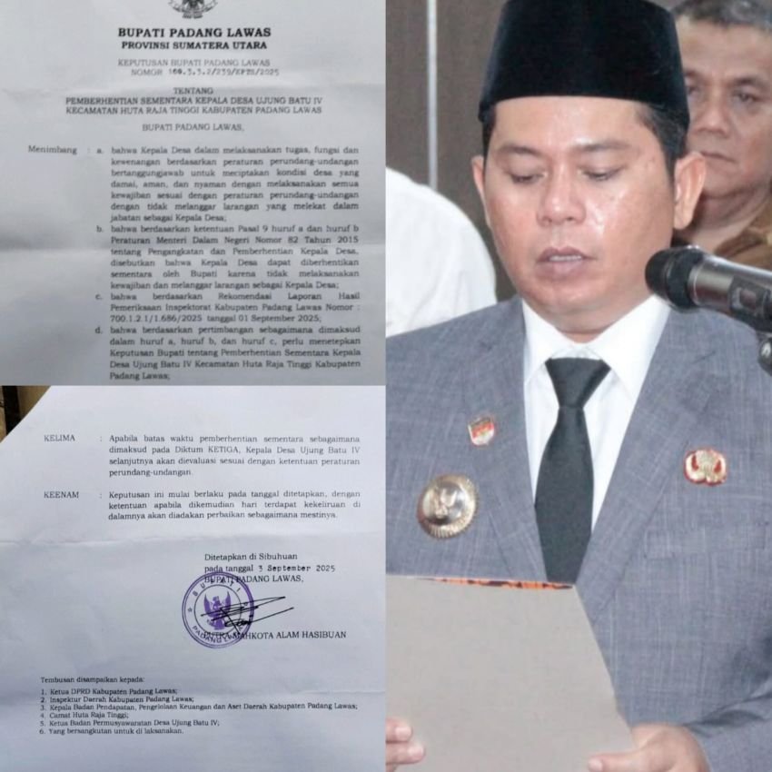 Bupati Padang Lawas Resmi Berhentikan Sementara Kades Ujung Batu IV, Sekdes Ditunjuk Jadi Plh