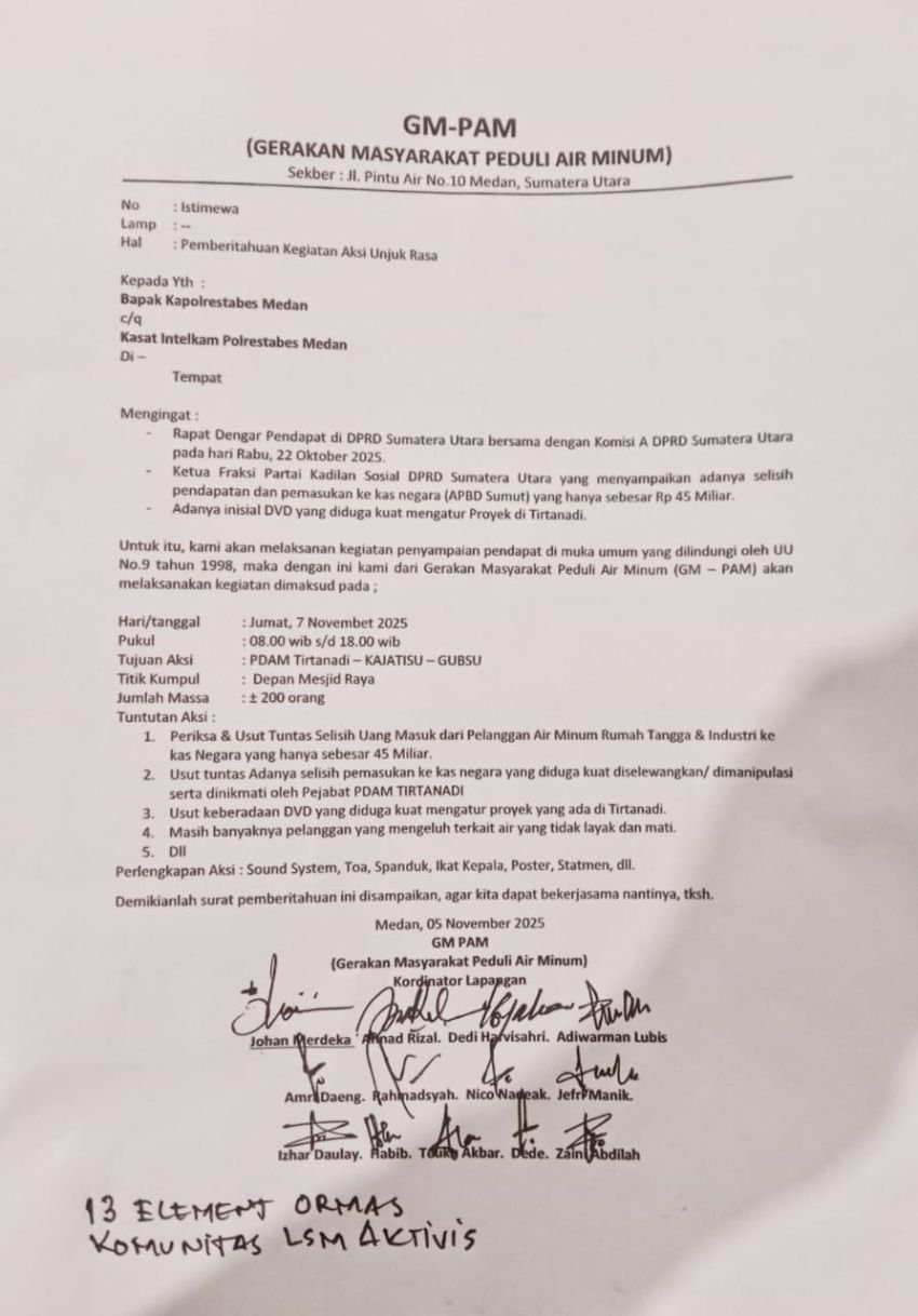 Kajatisu Diminta Periksa Manajemen Tirtanadi, Diduga Ada Monopoli Proyek dan Kerugian Ratusan Miliar