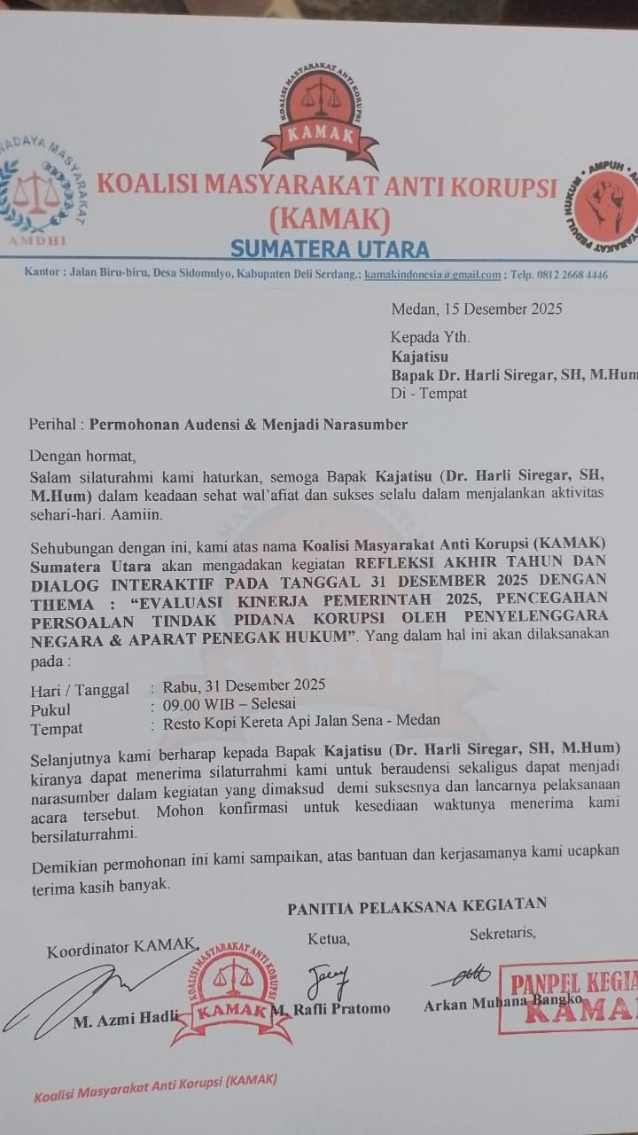 KAMAK Sumut Akan Gelar Refleksi Akhir Tahun 2025, Soroti Kinerja Pemerintah dan Aparat Penegak Hukum