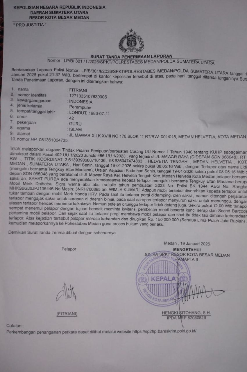 Guru di Medan Diduga Jadi Korban Penipuan Tukar Tambah Mobil, Kerugian Rp150 Juta