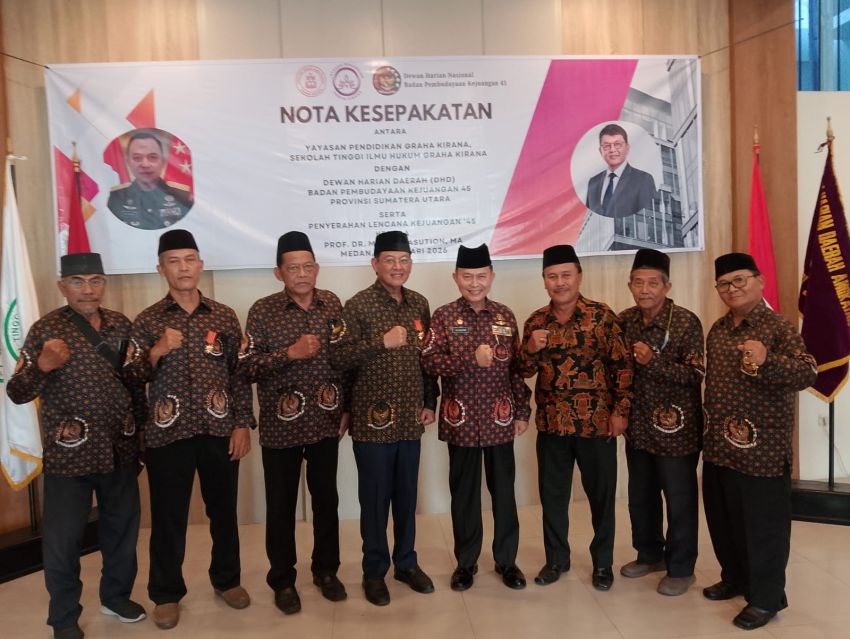 Yayasan Pendidikan Graha Kirana dan DHD 45 Provsu Teken MoU, Prof. Arif Nasution Terima Lencana Kejuangan 45