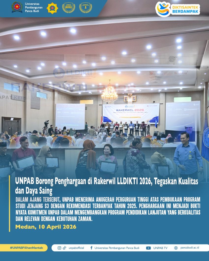 Prestasi membanggakan kembali ditorehkan UNPAB dalam ajang Rakerwil LLDIKTI Wilayah I Tahun 2026 di Berastagi