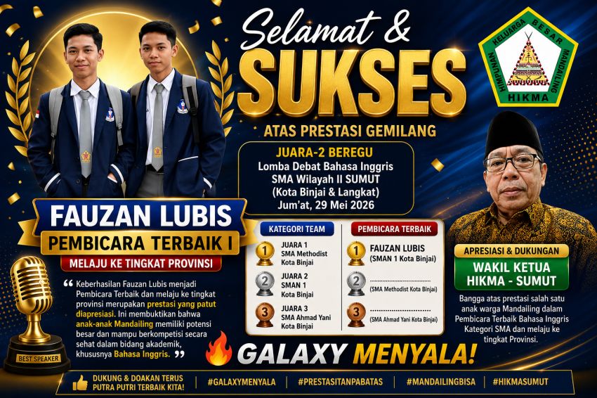 Fauzan Lubis Raih Predikat Pembicara Terbaik, Wakil Ketua HIKMA Sumut Beri Apresiasi