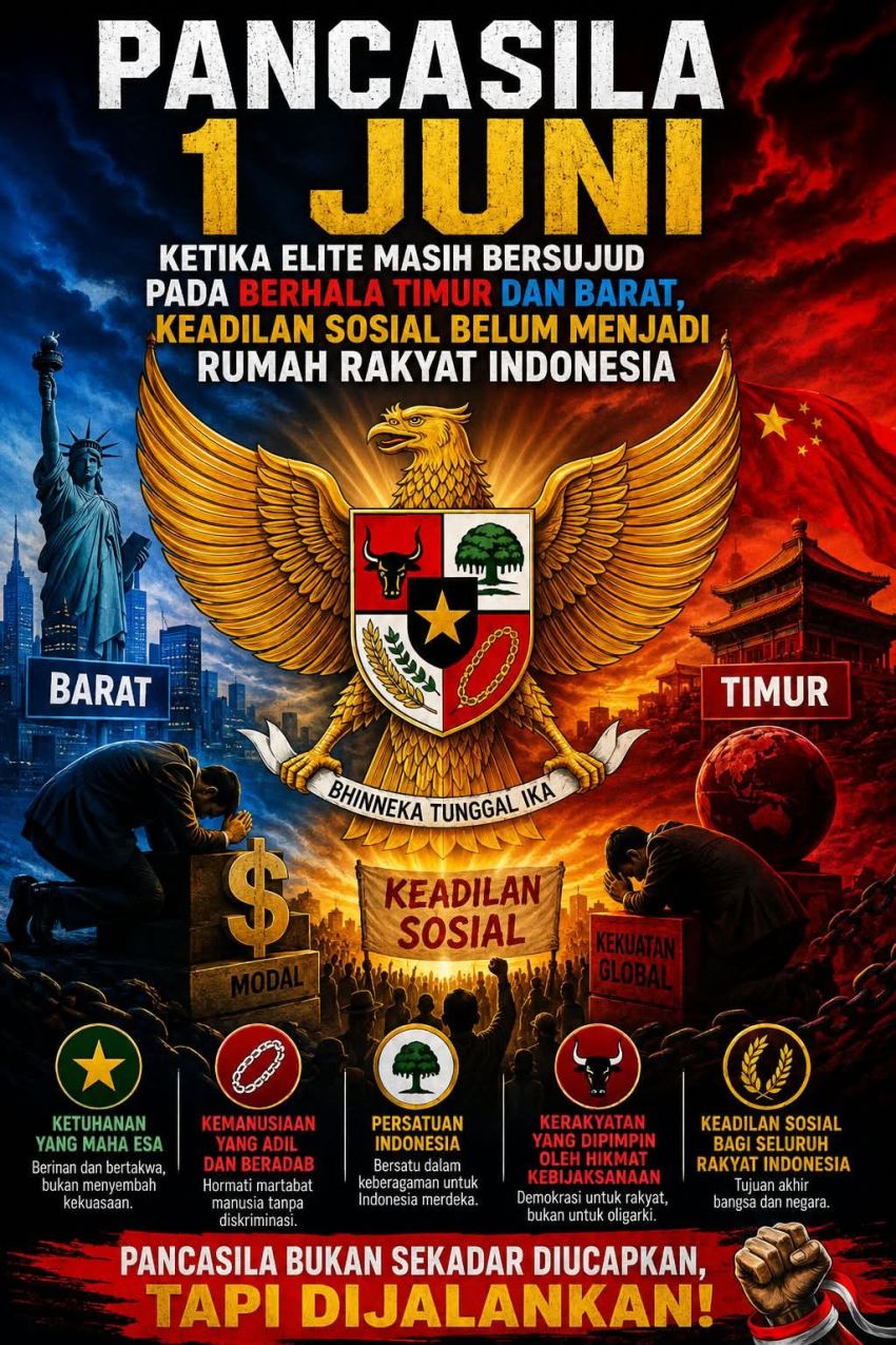 "Pancasila 1 Juni: Ketika Elite Masih Bersujud Pada Berhala Timur Dan Barat, Keadilan Sosial Belum Menjadi Rumah Rakyat Indonesia"