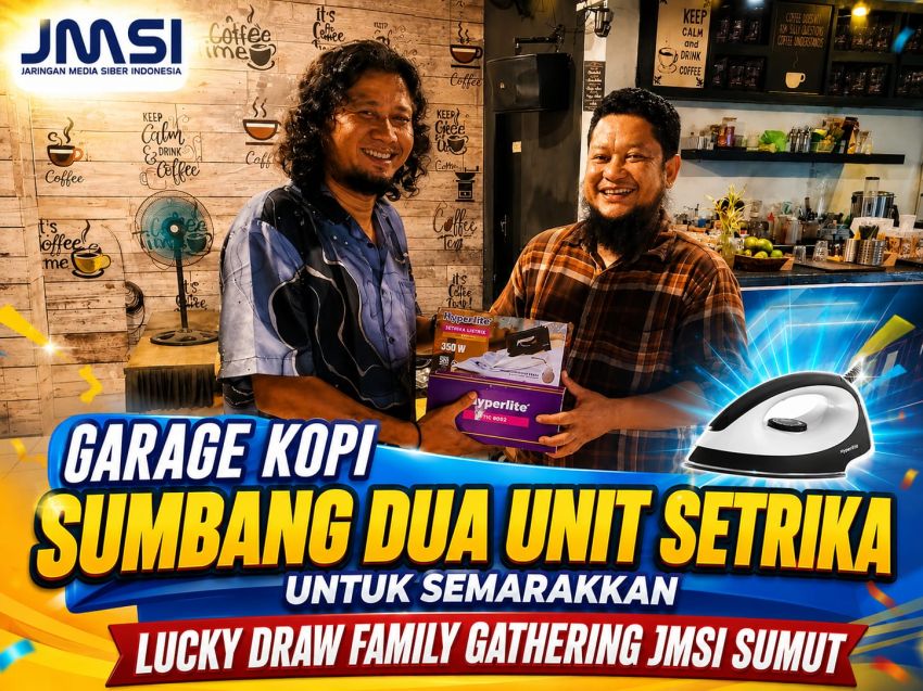 Garage Kopi Sumbang Dua Unit Setrika untuk Semarakkan Lucky Draw Family Gathering JMSI Sumut
