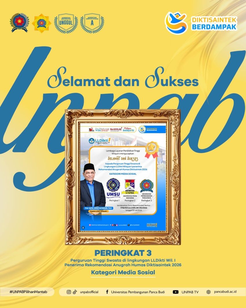 UNPAB Raih Peringkat 3 Anugerah Humas Diktisaintek 2026 Kategori Media Sosial Tingkat LLDikti Wilayah I
