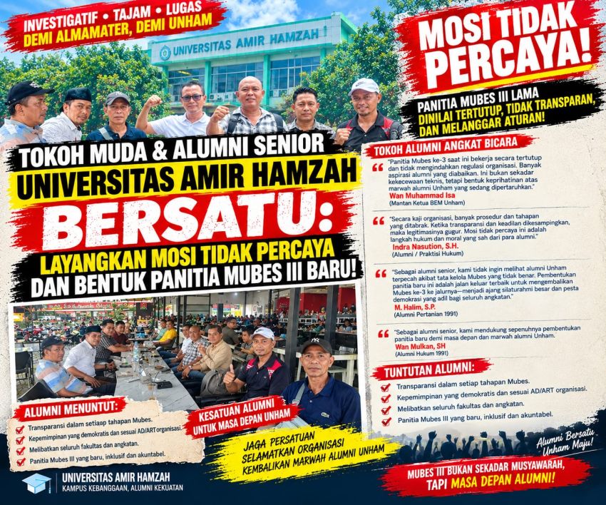 Tokoh Muda & Alumni Senior Universitas Amir Hamzah Bersatu: Layangkan Mosi Tidak Percaya dan Bentuk Panitia Mubes III Baru!